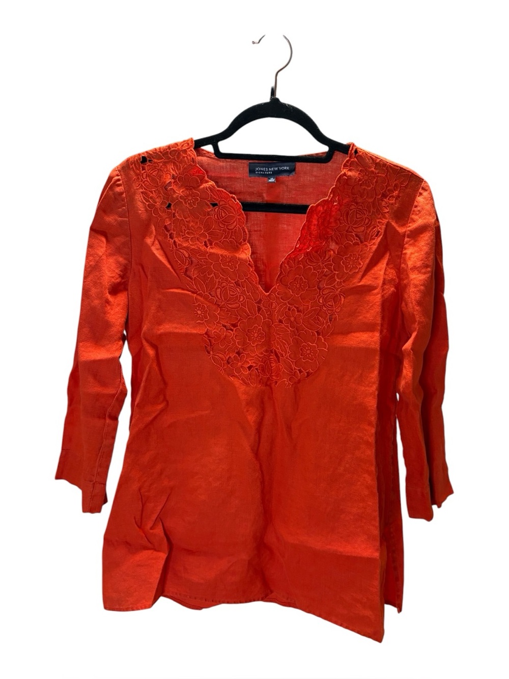 Jones New York Red Orange Floral V-Neck Tunic